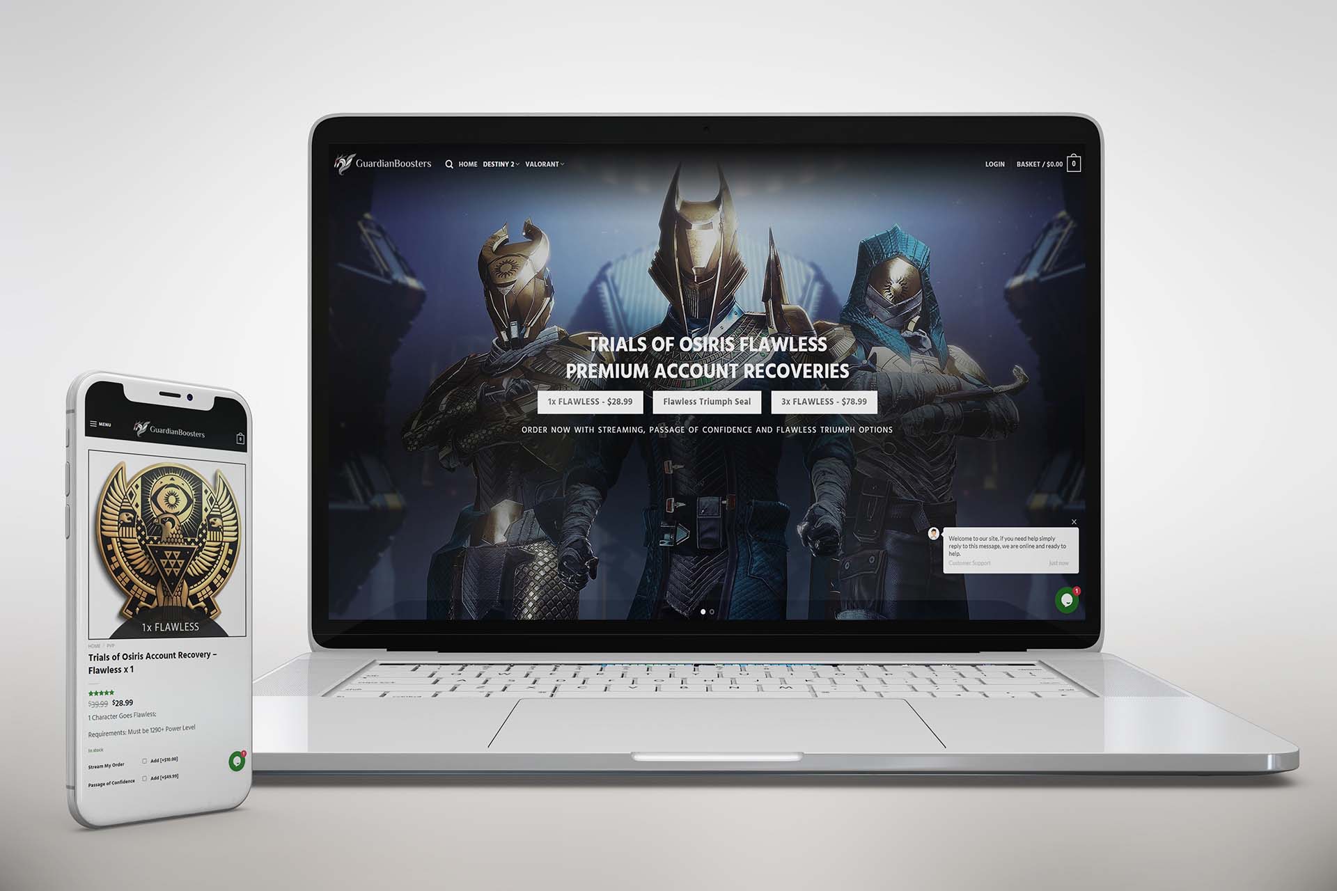 Guardian Boosters webáruház főoldala